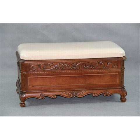 International Caravan Furniture Piece Carved Wood Trunk-Bench with Cushion Top