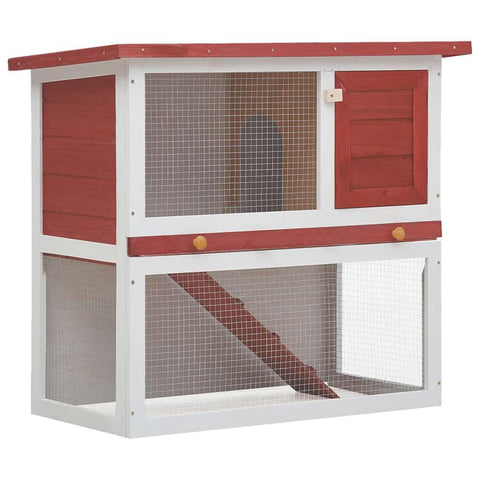 vidaXL Outdoor Wooden Rabbit Hutch with Weatherproof Green Roof, Iron Wire Mesh, and Cleaning Tray - Spacious Pet Enclosure in Red