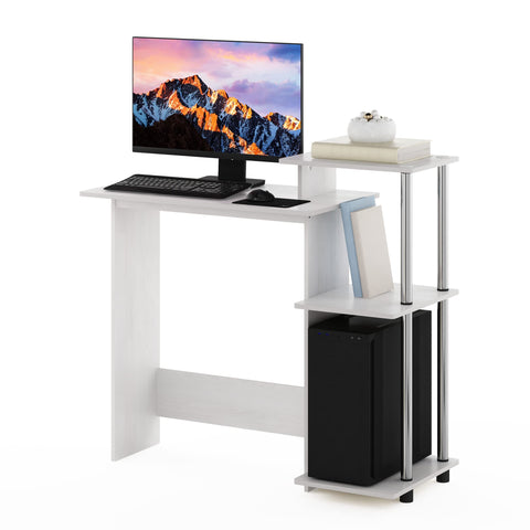 Furinno EFFICIENT Desk, 28.6" Wide Gaming Desk with 3 Open Side Shelves, Laptop Notebook Computer Desk, Office Desk for Home Office, Study Room, Dorm, Bedroom, White Oak/Stainless Steel