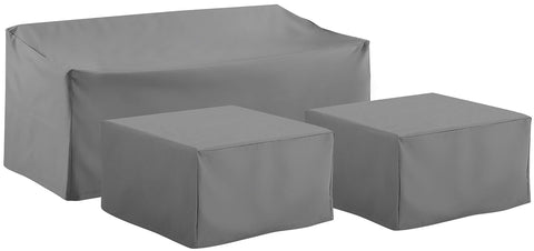 3Pc Outdoor Sectional Furniture Cover Set Gray - Sofa & 2 Square Table/Ottoman