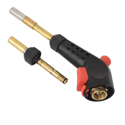 Flame King Propane Gas Blow Torch with Push Button Igniter & 2 Interchangeable Heads great for Soldering, Searing, Brazing, Welding