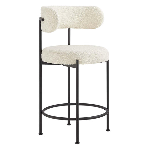 Modway EEI-6518-IVO-BLK Albie Boucle Fabric Counter Stools - Set of 2, Ivory Black