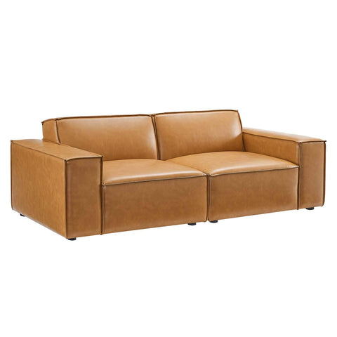 Modway Restore Vegan Leather Sectional Sofa Loveseat in Tan