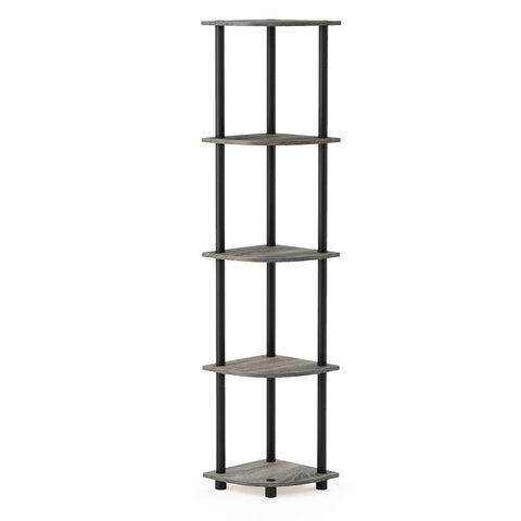 Furinno TURN-N-TUBE Corner Shelf, 5-Tier Corner Bookshelf, Open Storage Shelves, for Organization and Storage, Living Room, Home Office, Garage, Bedroom, French Oak