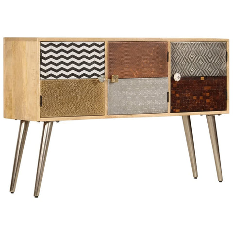 vidaXL Solid Mango Wood Sideboard - Unique-Patterned, Durable and Stable, Ample Storage with 3 Compartments, Ideal for Hallway or Living Room