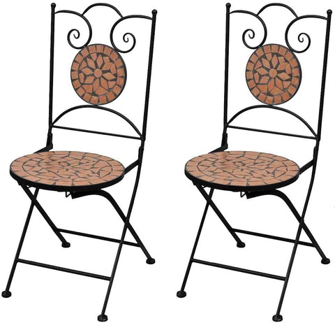 vidaXL Folding Bistro Chairs 2 Pcs, Folding Metal Bistro Outdoor Chair for Patio, Wooden Patio Chair for Deck Front Porch, Ceramic Terracotta