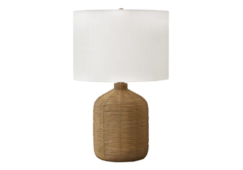 Monarch Specialties 9769, Brown, Modern Lighting 23" H Table Lamp Rattan Beige Shade, 14" L x 14" W x 22.5" H