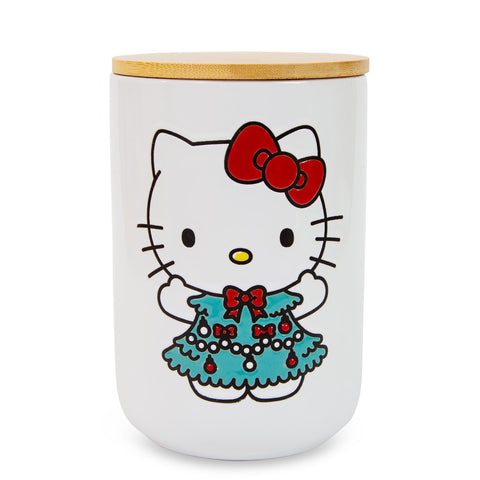 Hello Kitty Sanrio Holiday Ceramic Snack Jar Container With Lid | Kitchen Food Storage For Cookies, Candy | 7 Inches Tall