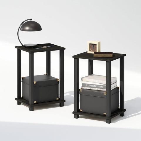 Furinno Simplistic Night Stand Set of 2, 2-Tier Small Nightstand with Open Shelf, Toolless Bedside Table, End Table, Side Table, for Bedroom, Closet, Dorm, Espresso