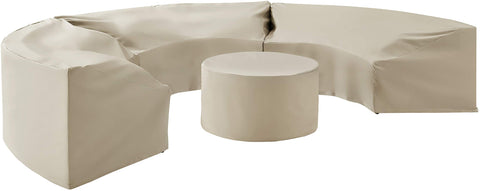 Catalina 4Pc Outdoor Furniture Cover Set Tan - 3 Round Sectional Sofas & Coffee Table