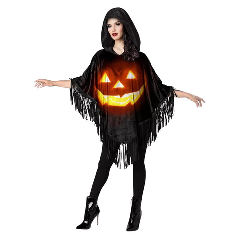 Fun World Womens Jack-O-Lantern Poncho Adult Costume Black