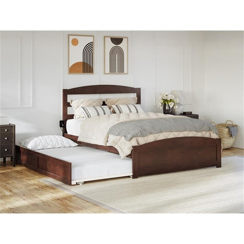 AFI Warren Solid Wood Queen Bed w/Footboard & Twin XL Trundle in Walnut