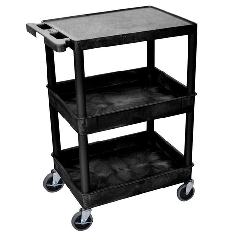 LUXOR STC211-B Flat Top and Tub Middle/Bottom Shelf Cart, Caster Wheels with Locking Brake, 100 lbs. per Shelf, 24"W x 18"D x 36.5"H