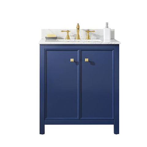 Legion Furniture Indoor Bathroom Home Decorative 30" Blue Finish Sink Vanity Cabinet with Carrara White Top