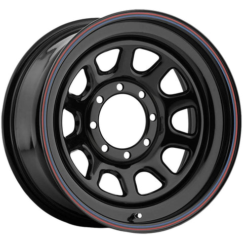 AWC 51 Daytona ?ustom Wheel - Black with Red and Blue Pinstripe 15" x 8", 6 Offset, 5x114.3 Bolt Pattern, 83.8mm Hub