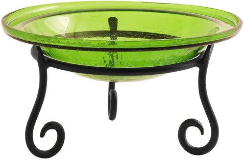 Oakestry CGB-05FG-S1 12 Inch Fern Green Crackle Short Stand Birdbath