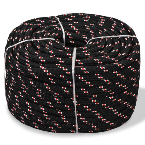 vidaXL Black Polypropylene Marine Rope, 0.47" Thickness, 1968.5" Length, Floating and Weatherproof, Ideal for Sailing, Dock Line, Not for Climbing