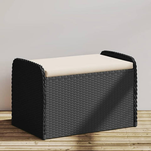 Oakestry Storage Bench with Cushion Black 31 5 in x20 1 Poly Rattan Outdoor Patio Garden Seating Furniture Weather Resistant Durable Heavy Duty Modern Backyard Porch Deck Lawn