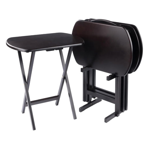 Oakestry Corbett 4 Piece Oversized Snack Tables with Tray Stand Folding TV Tray Table Set Portable Space Saving Sofa Side Tables Durable Wood Construction Coffee Finish