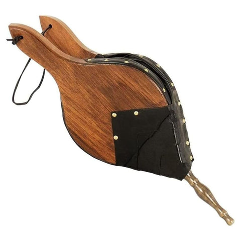 Oakestry Solid Wood Fireplace Bellows with Brass Nozzle Rustic Handheld Air Blower for Fire Pit Stove BBQ Durable Leather Strap for Hanging Essential Fire Tool for Camping and Indoor Use