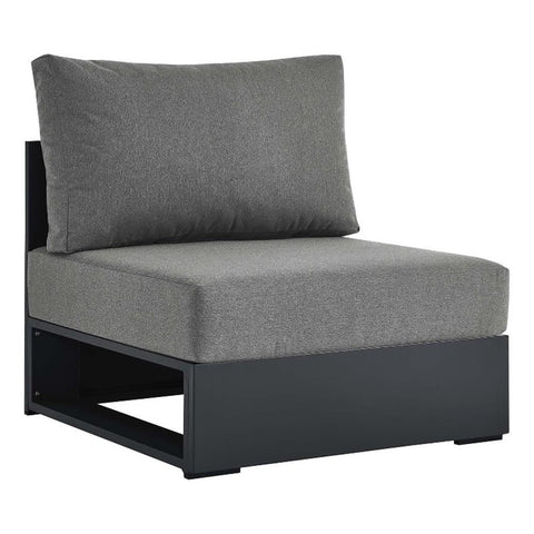 Modway Tahoe Aluminum Armless Patio Gray Charcoal Modular Weather-Resistant Cushions-Perfect as Club Outdoor Lounge Chair