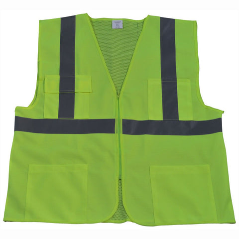 Petra Roc LV2-FSMB-S/M ANSI Class 2 Front Solid Mesh Back 4 Pockets Zipper Closure Safety Vest, Small/Medium, Lime Solid/Mesh Back