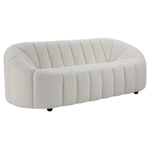 Oakestry Osmash White Teddy Sherpa Tufted Sofa Modern Cozy Upholstered 3-Seater Living Room Couch Plush Fabric Contemporary Home Furniture Deep Seat Cushion Elegant Design Comfortable Seating