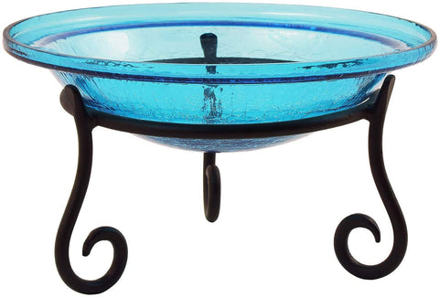 Oakestry CGB-07T-S1 12 Inch Teal Crackle Short Stand Birdbath