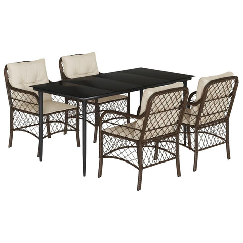 vidaXL Garden Dining Set 5-Piece Garden Furniture Set Table with 4 Chairs, Garden Set with Cushions, Patio Dining Set, Brown, Poly Rattan