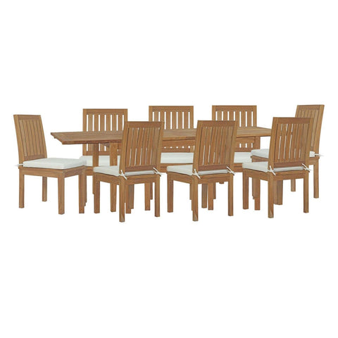 Modway EEI-4033-NAT-WHI-SET Marina 9 Piece Outdoor Patio Teak Dining Set in Natural White