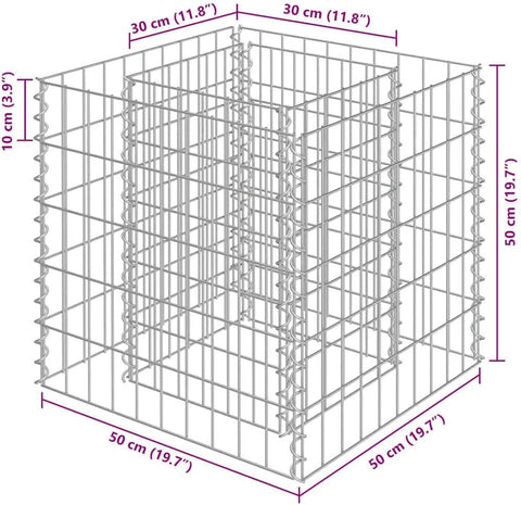 vidaXL Gabion Raised Bed in Durable Galvanized Steel - 19.7"x19.7"x19.7" - Easy Self Assembly - Silver Color, Perfect for Gardens or Patios