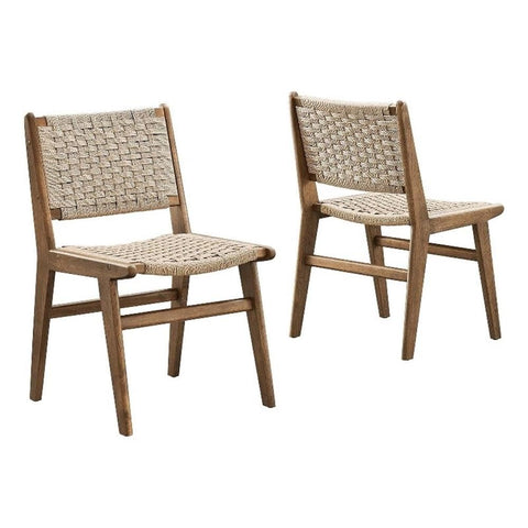 Modway Saoirse Woven Rope Wood Dining Side Chair in Walnut Natural