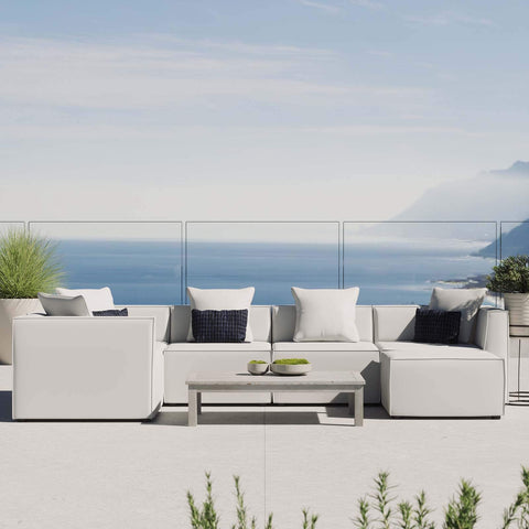 Modway EEI-4386-WHI Saybrook Patio Upholstered Sectional Sofa in White, 6-Piece Set