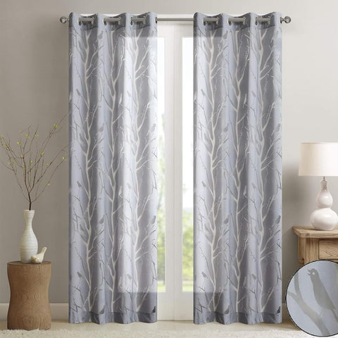 Oakestry Semi-Sheer Modern See Through Window Curtain Bird on Branches Themed Lightweight Drapes for Living Room, Bedroom, and Kitchen, 50x84, Bird Grey