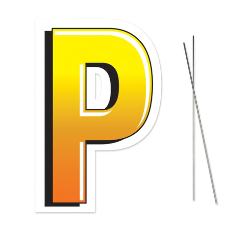 Beistle Plastic Letter P Yard Sign With Metal Stakes - Happy Birthday Party Outdoor Lawn Decoration