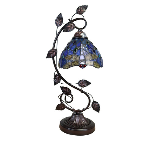 Chloe Lighting SUNNIVA Dragonfly Tiffany-Style 1 Light Accent Table Lamp 8" Wide, Multicolor