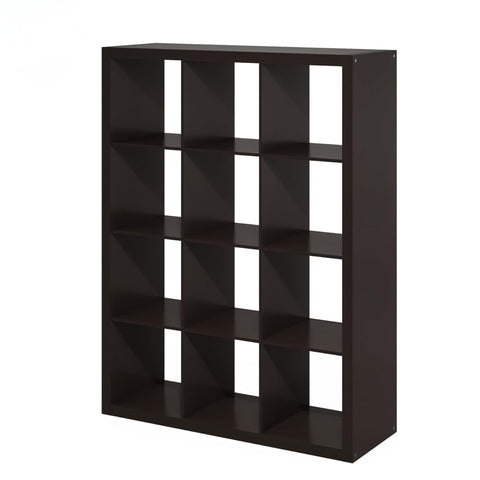 Oakestry Cubicle Twelve Cube Storage Organizer Triple Thick Frame Decorative Shelving Unit Modular Display Furniture (Dark Oak)
