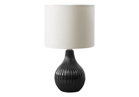 Monarch Specialties I 9775 Lighting, 17" H, Table Lamp, Black Ceramic, Ivory/Cream Shade, Contemporary, Modern