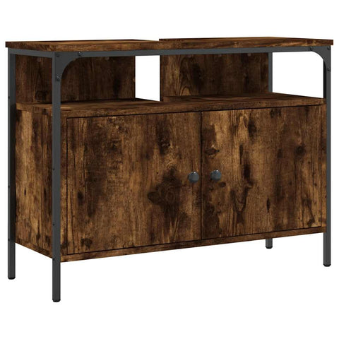 vidaXL Bathroom Sink Cabinet - Engineered Wood Smoked Oak, 23.6"x11.8"x23.6" with Powder-Coated Steel Frame, Modern Storage Vanity