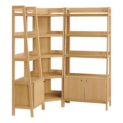 Modway Bixby 3-Piece Corner Bookshelf Set with Wide and Narrow Bookcases in Oak – 12-Tier Wood Bookcases with Open Shelves and Base Cabinets for Living Room, Bedroom, Or Home Office