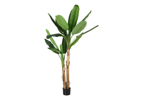 Monarch Specialties I 9593 Artificial Plant, 83" Tall, Banana Tree, Indoor, Decorative, Faux, Floor, Potted, Real Touch, Green Leaves, Black Pot