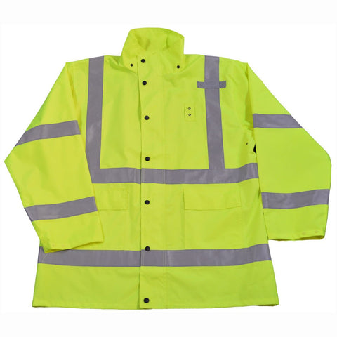 Petra Roc LRJK-C3-XL Rain Parka Waterproof ANSI/Isea Class 3 No Lining with Detachable Hood Storm Flap with Zipper/Snap Closure, X-Large, Lime