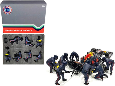 American Diorama Formula One F1 Pit Crew 7 Figurine Set Team Blue Release II for 1/18 Scale Models