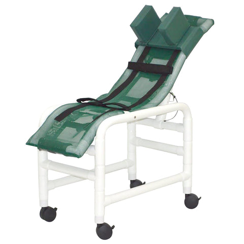 MJM International 191-MC-HB Reclining Bath Chair Medium with Casters and Head Bolster, Royal Blue/Forest Green/Mauve
