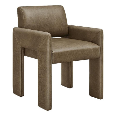 Modway Daven Fully Upholstered Vegan Leather Dining Chair in Mushroom – Mid-Century Modern Faux Leather Accent Chair with Cushioned Seat for Living Room, Office, Bedroom