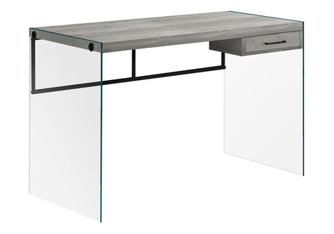 Monarch Specialties Computer Desk - Contemporary Writing Desk with Drawer - Tempered Glass Legs - 48"L (Grey Reclaimed Wood Look)