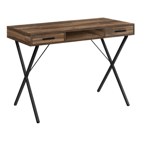 Monarch Specialties I 7794 Computer Desk, Home Office, Laptop, Left, Right Set-up, Storage Drawers, 42" L, Work, Metal, Laminate, Brown, Black, Contemporary