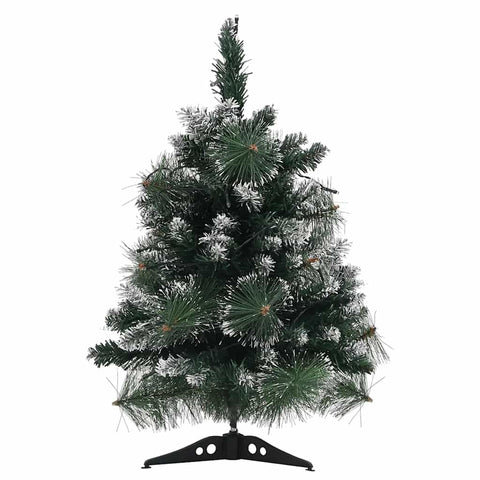 vidaXL Artificial Christmas Tree with Stand and LED Lights, 2 ft Lifelike Green PVC, with Snow Flocked Branches, Compact, Energy-Efficient, Economical and Reusable