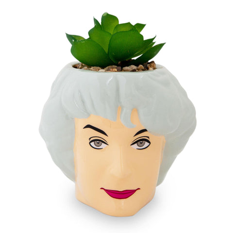 Silver Buffalo The Golden Girls Dorothy 3-Inch Ceramic Mini Planter with Artificial Succulent | Small Flower Pot for Crafts, Faux Indoor Plant for Desk Shelf