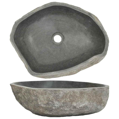 vidaXL Wash Basin, Bathroom Sink Bath Wash Bowl, Countertop Wash Basin Wash Sink, River Stone Oval